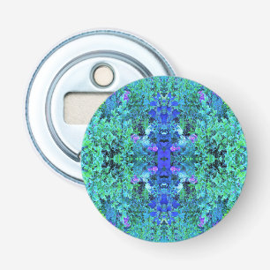 Abstracte Chartreuse en Blauwe Bladpatroon Button Flesopener