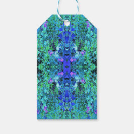 Abstracte Chartreuse en Blauwe Bladpatroon Cadeaulabel