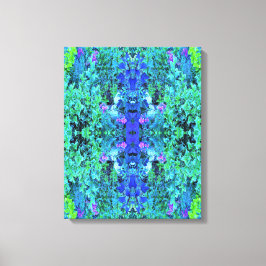 Abstracte Chartreuse en Blauwe Bladpatroon Canvas Afdruk