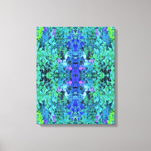 Abstracte Chartreuse en Blauwe Bladpatroon Canvas Afdruk (Voorkant)