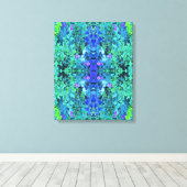 Abstracte Chartreuse en Blauwe Bladpatroon Canvas Afdruk (Insitu (Houten vloer))