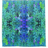 Abstracte Chartreuse en Blauwe Bladpatroon Douchegordijn (Voorkant)