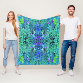 Abstracte Chartreuse en Blauwe Bladpatroon Fleece Deken