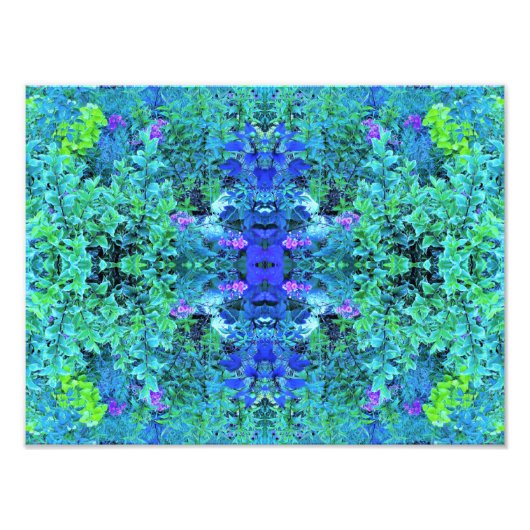 Abstracte Chartreuse en Blauwe Bladpatroon Foto Afdruk (Voorkant)