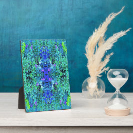 Abstracte Chartreuse en Blauwe Bladpatroon Fotoplaat