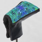 Abstracte Chartreuse en Blauwe Bladpatroon Golfheadcover (3/4 voorkant)