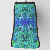 Abstracte Chartreuse en Blauwe Bladpatroon Golfheadcover (Draai 90)