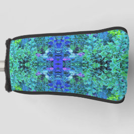 Abstracte Chartreuse en Blauwe Bladpatroon Golfheadcover