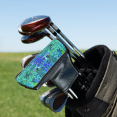 Abstracte Chartreuse en Blauwe Bladpatroon Golfheadcover (Insitu)
