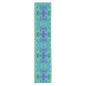 Abstracte Chartreuse en Blauwe Bladpatroon Korte Tafelloper (Voorkant)