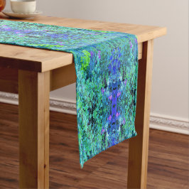 Abstracte Chartreuse en Blauwe Bladpatroon Korte Tafelloper