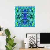 Abstracte Chartreuse en Blauwe Bladpatroon Poster (Thuiskantoor)