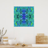 Abstracte Chartreuse en Blauwe Bladpatroon Poster (Keuken)
