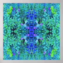 Abstracte Chartreuse en Blauwe Bladpatroon