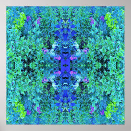 Abstracte Chartreuse en Blauwe Bladpatroon Poster