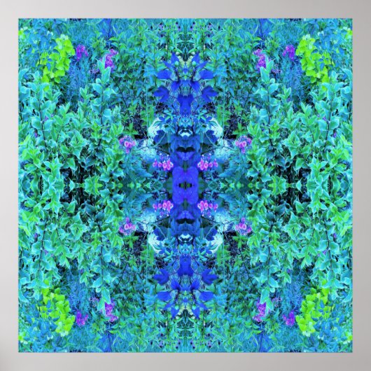 Abstracte Chartreuse en Blauwe Bladpatroon Poster (Voorkant)