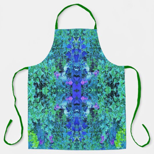 Abstracte Chartreuse en Blauwe Bladpatroon Schort (Voorkant)