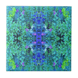 Abstracte Chartreuse en Blauwe Bladpatroon Tegeltje