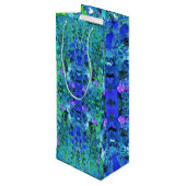 Abstracte Chartreuse en Blauwe Bladpatroon Wijn Cadeautas (Achterkant Gekanteld)