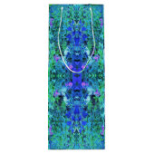 Abstracte Chartreuse en Blauwe Bladpatroon Wijn Cadeautas (Achterkant)