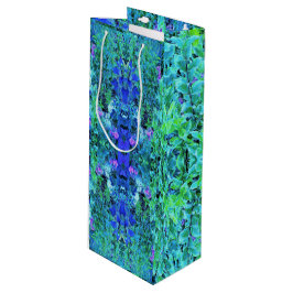Abstracte Chartreuse en Blauwe Bladpatroon Wijn Cadeautas