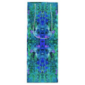 Abstracte Chartreuse en Blauwe Bladpatroon Wijn Cadeautas (Voorkant)