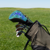 Abstracte Chartreuse en Blauwe Loofpatroon Golfheadcover (Insitu)