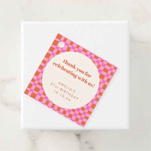Abstracte Checker Pink Custom 21st Verjaardag Beda Bedankjes Labels (In situ)