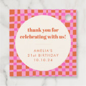 Abstracte Checker Pink Custom 21st Verjaardag Beda Bedankjes Labels (Achterkant)