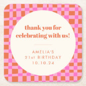 Abstracte Checker Pink Custom 21st Verjaardag Beda Kartonnen Onderzetters (Voorkant)