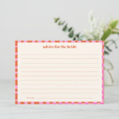 Abstracte Checker Roze Oranje Aangepaste Bruidsdou Advieskaart (Staand voorkant)
