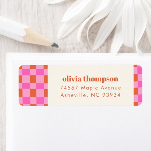 Abstracte Checker Roze Oranje Douche Retouradres Etiket (Insitu)