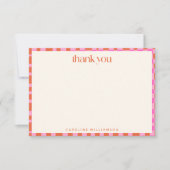 Abstracte Checkerboard Roze Oranje Aangepaste naam Bedankkaart (Voorkant)