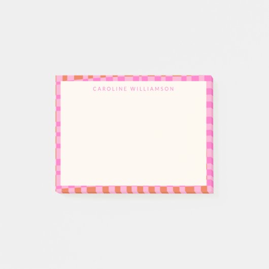 Abstracte Checkerboard Roze Oranje Aangepaste naam Post-it® Notes (Voorkant)