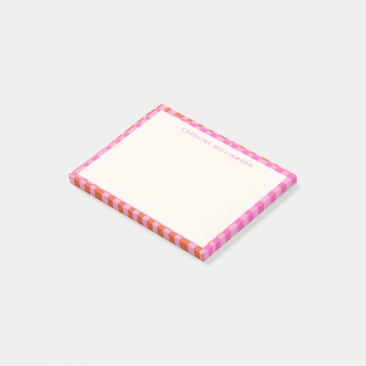 Abstracte Checkerboard Roze Oranje Aangepaste naam Post-it® Notes (Schuin)
