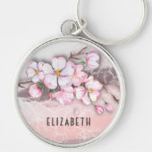 Abstracte Cherry Blossom Premium Round Sleutelhang Sleutelhanger (Voorkant)