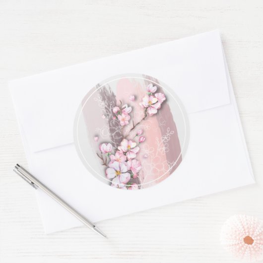 Abstracte Cherry Blossom Ronde Sticker (Envelop)