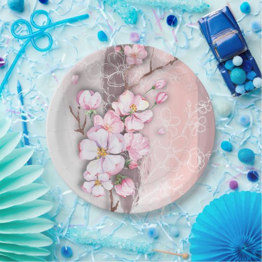 Abstracte Cherry Blossom Round Paper Borden Papieren Bordje (Feest)