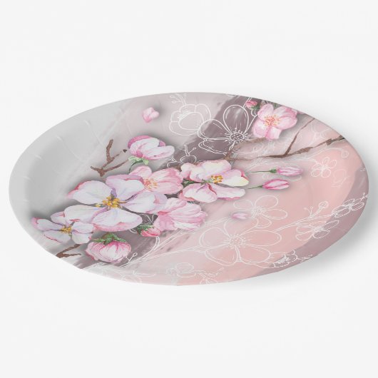 Abstracte Cherry Blossom Round Paper Borden Papieren Bordje (Gekanteld)