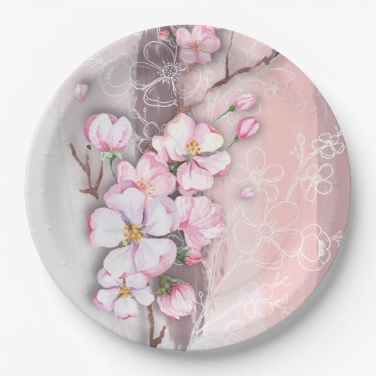 Abstracte Cherry Blossom Round Paper Borden Papieren Bordje (Voorkant)