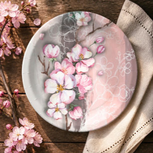 Abstracte Cherry Blossom Round Paper Borden Papieren Bordje