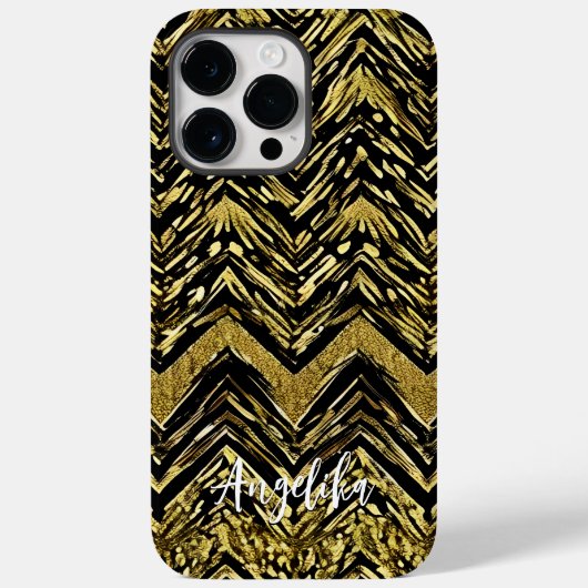 Abstracte Chevron Gold en zwarte persoonlijke naam Case-Mate iPhone Case (Achterkant)