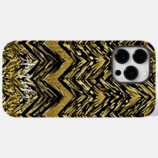 Abstracte Chevron Gold en zwarte persoonlijke naam Case-Mate iPhone Case (Achterkant (horizontaal))