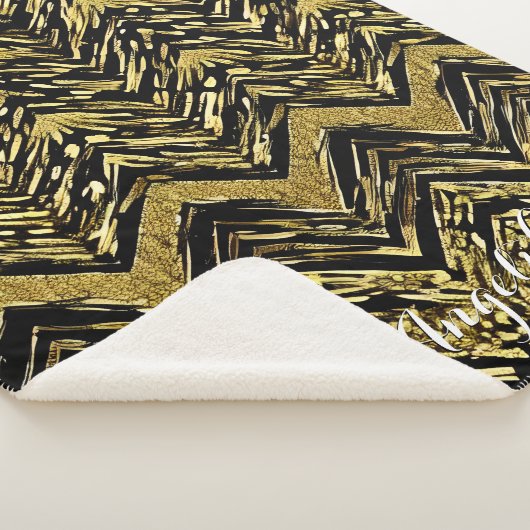 Abstracte Chevron Gold en zwarte persoonlijke naam Sherpa Deken (3/4)