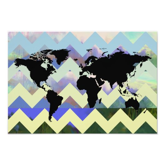 abstracte chevron-kaart van de wereld foto afdruk (Voorkant)