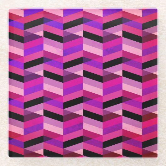 Abstracte chevron/visgraat | Paars & Violet Glazen Onderzetter (Voorkant)