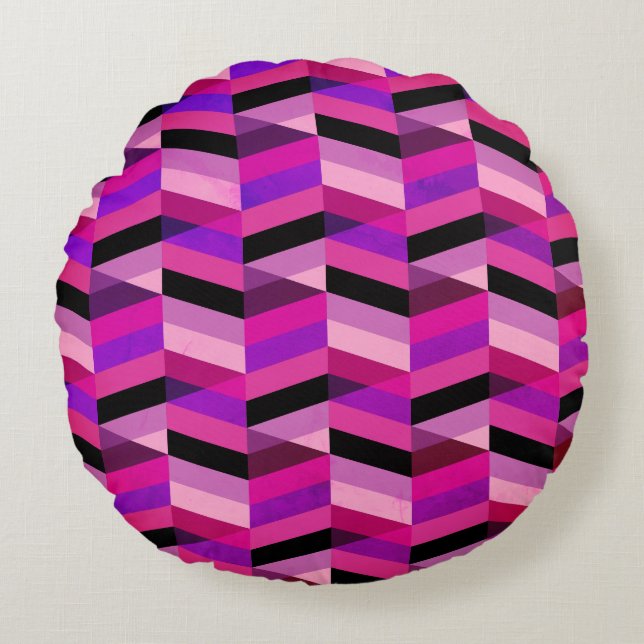Abstracte chevron/visgraat | Paars & Violet Rond Kussen (Voorkant)