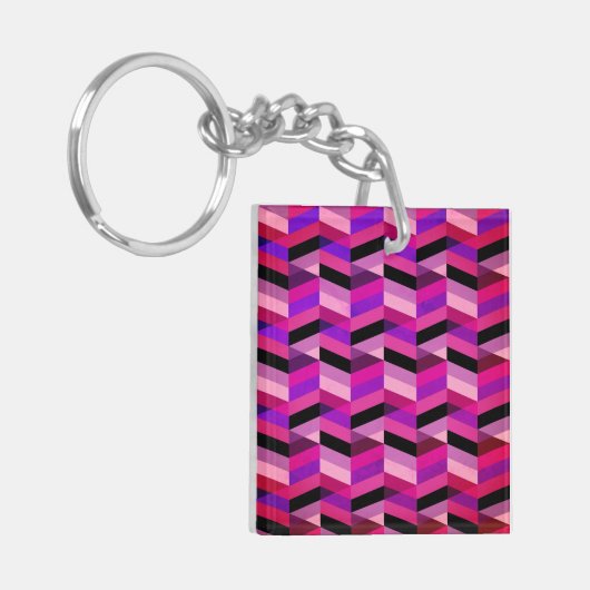 Abstracte chevron/visgraat | Paars & Violet Sleutelhanger (Voorkant Links)