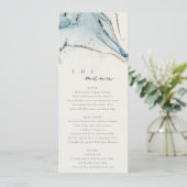 Abstracte Chic Blue Gold Bachy Wedding Menu Kaart (Staand voorkant)