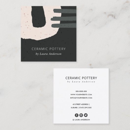 ABSTRACTE CHIC CCERAMIC TEXTURE BLACK BLUSH SPECKL VIERKANTE VISITEKAARTJE (Voorkant / Achterkant)